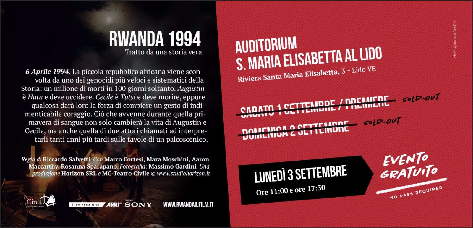 Proiezione del film Rwanda all’Auditorium Santa Maria Elisabetta al Lido di Venezia